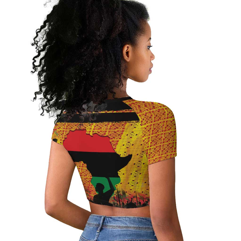Marcus Garvey Raglan Cropped T shirt Yellow African Pattern Design Pan African Flag Civil Rights Movement Tribute TS04