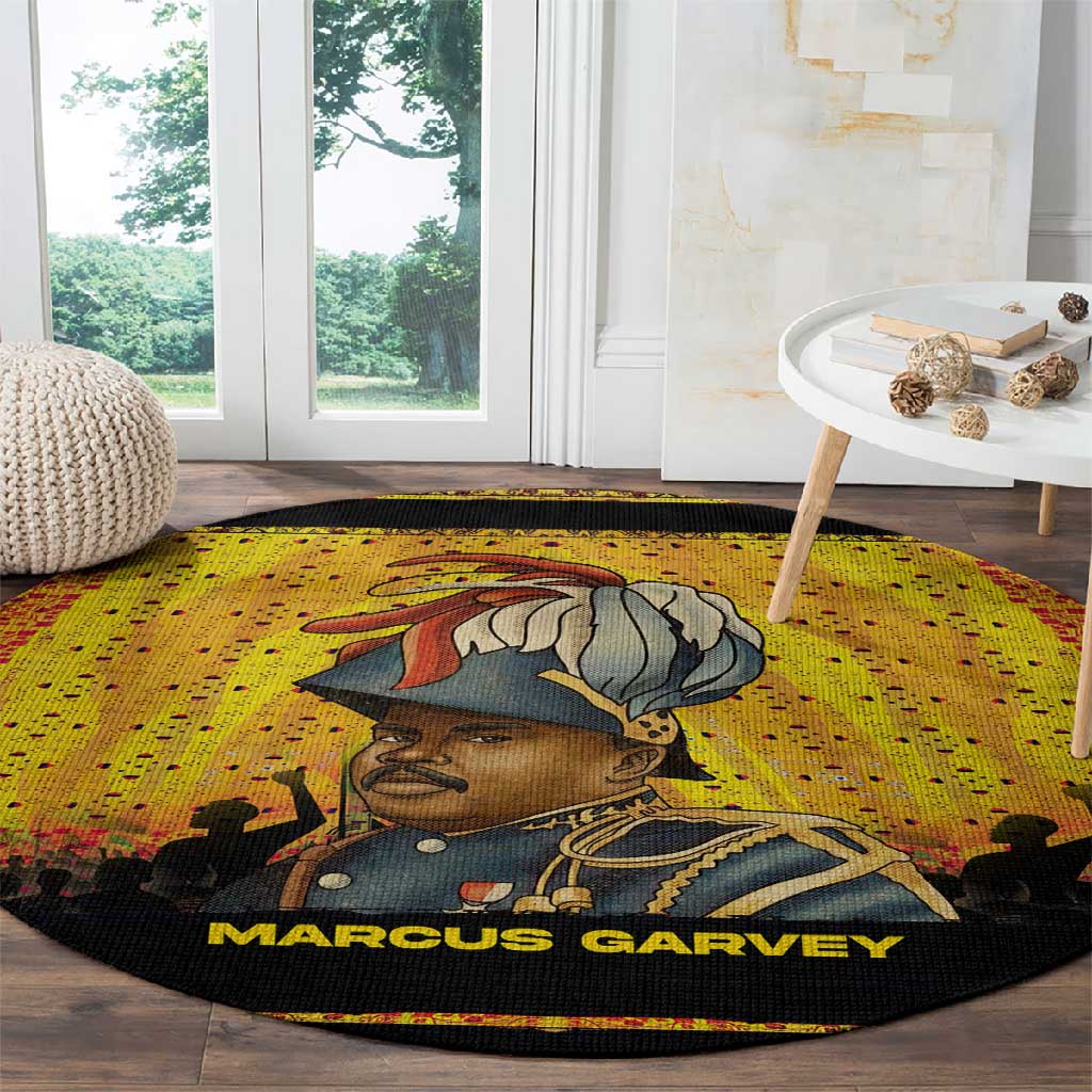 Marcus Garvey Round Carpet Yellow African Pattern Design Pan African Flag Civil Rights Movement Tribute - African Pride