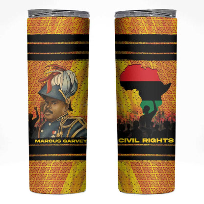 Marcus Garvey Skinny Tumbler Yellow African Pattern Design Pan African Flag Civil Rights Movement Tribute - African Pride