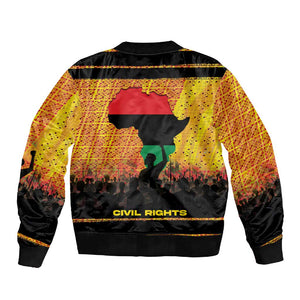 Marcus Garvey Sleeve Zip Bomber Jacket Yellow African Pattern Design Pan African Flag Civil Rights Movement Tribute - African Pride