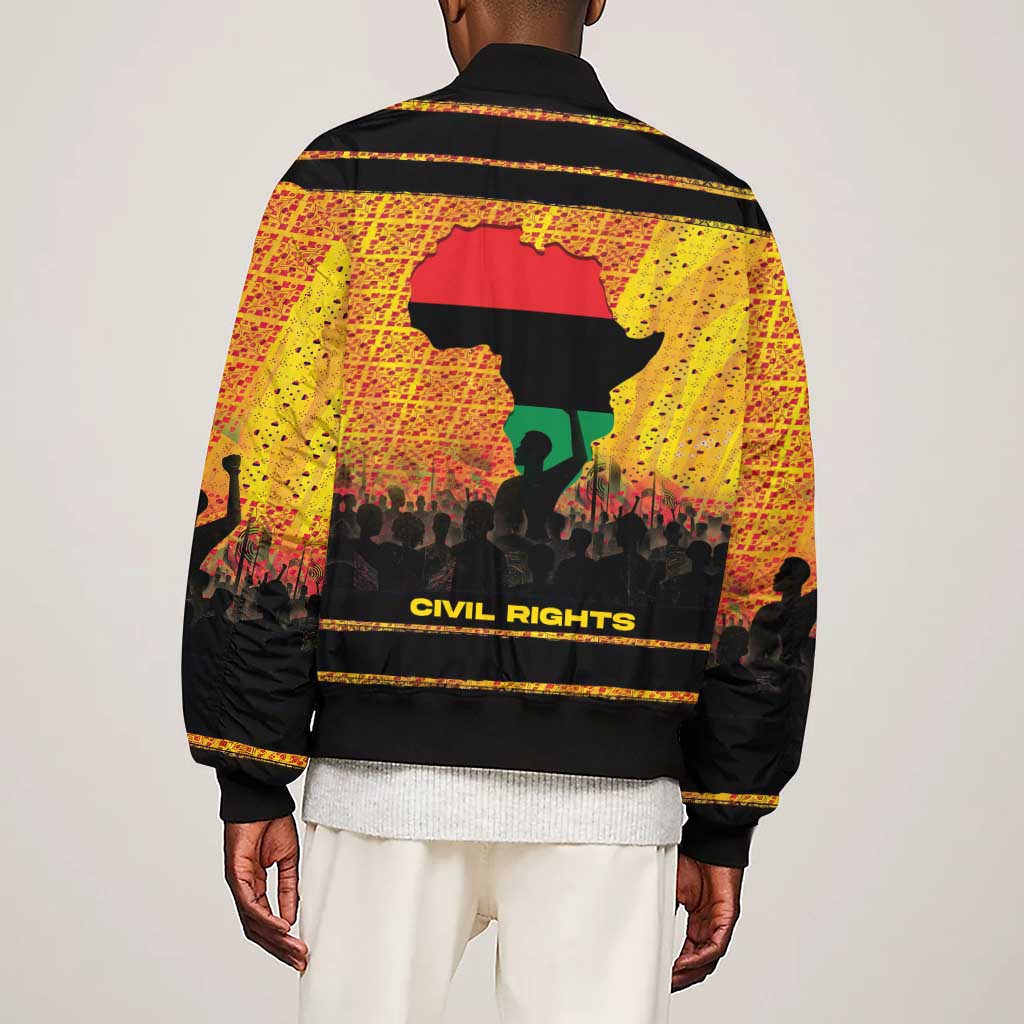 Marcus Garvey Sleeve Zip Bomber Jacket Yellow African Pattern Design Pan African Flag Civil Rights Movement Tribute - African Pride