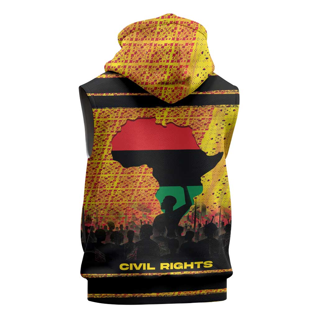 Marcus Garvey Sleeveless Hoodie Yellow African Pattern Design Pan African Flag Civil Rights Movement Tribute - African Pride