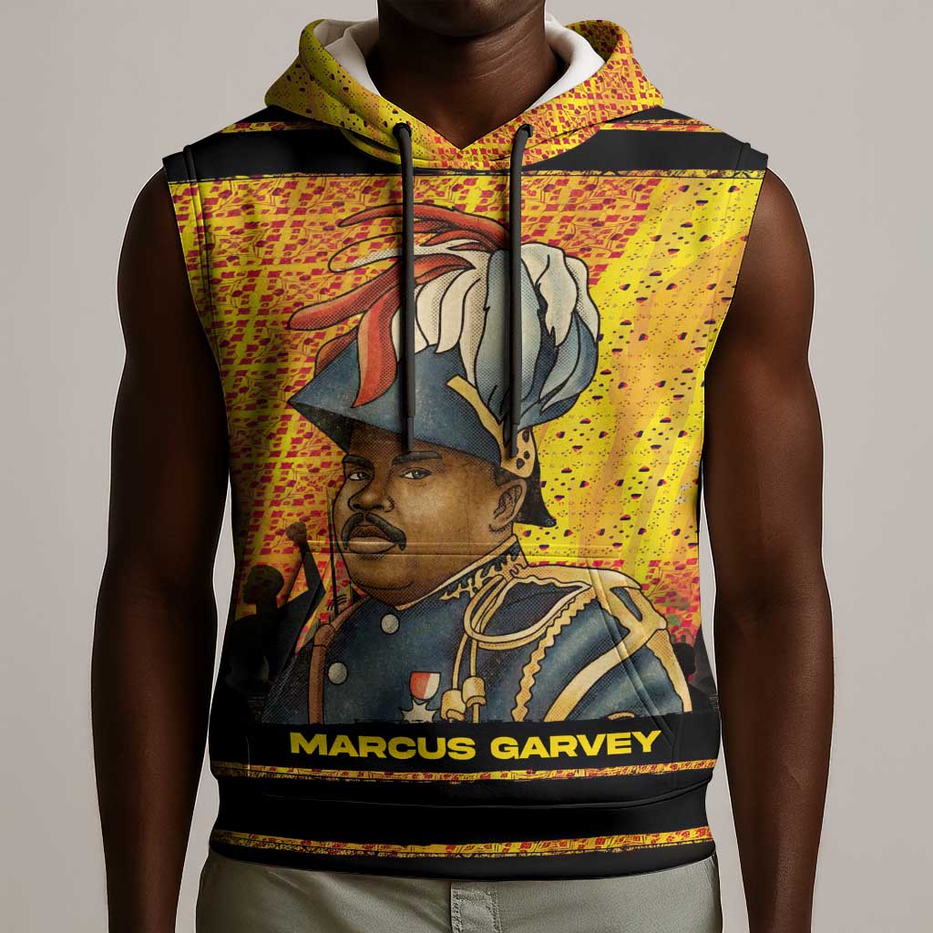 Marcus Garvey Sleeveless Hoodie Yellow African Pattern Design Pan African Flag Civil Rights Movement Tribute - African Pride