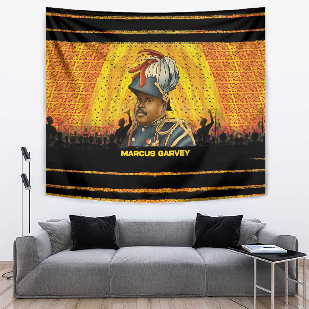 Marcus Garvey Tapestry Yellow African Pattern Design Pan African Flag Civil Rights Movement Tribute - African Pride