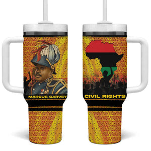 Marcus Garvey Tumbler With Handle Yellow African Pattern Design Pan African Flag Civil Rights Movement Tribute - African Pride