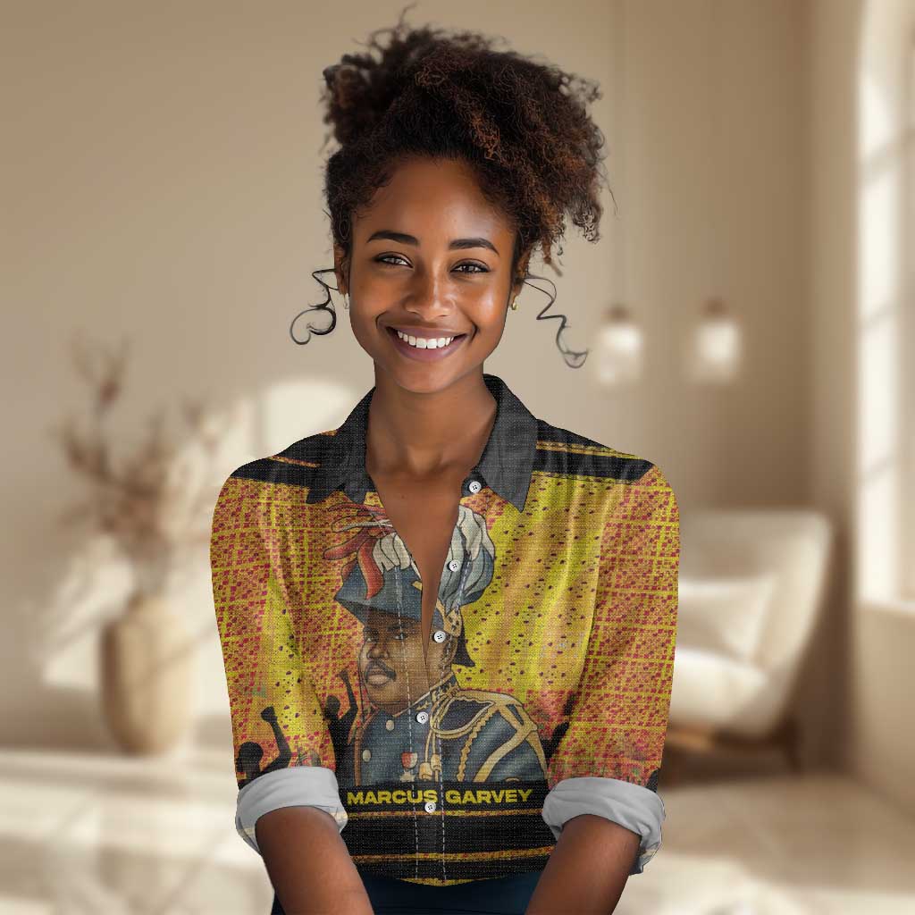 Marcus Garvey Women Casual Shirt Yellow African Pattern Design Pan African Flag Civil Rights Movement Tribute - African Pride