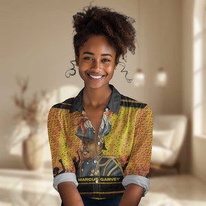 Marcus Garvey Women Casual Shirt Yellow African Pattern Design Pan African Flag Civil Rights Movement Tribute - African Pride