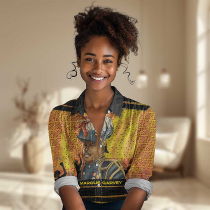 Marcus Garvey Women Casual Shirt Yellow African Pattern Design Pan African Flag Civil Rights Movement Tribute - African Pride