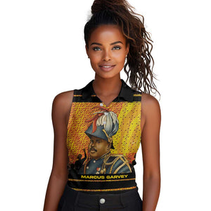 Marcus Garvey Women Sleeveless Polo Shirt Yellow African Pattern Design Pan African Flag Civil Rights Movement Tribute - African Pride
