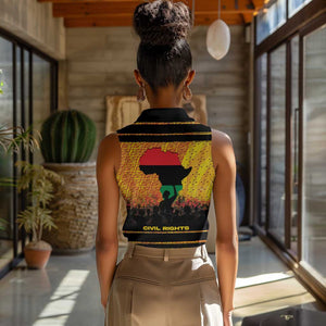 Marcus Garvey Women Sleeveless Polo Shirt Yellow African Pattern Design Pan African Flag Civil Rights Movement Tribute - African Pride