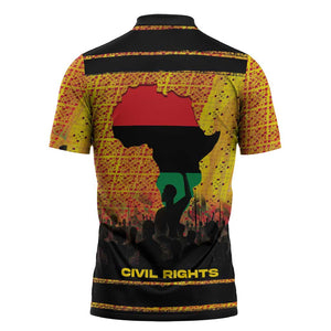 Marcus Garvey Zipper Polo Shirt Yellow African Pattern Design Pan African Flag Civil Rights Movement Tribute - African Pride