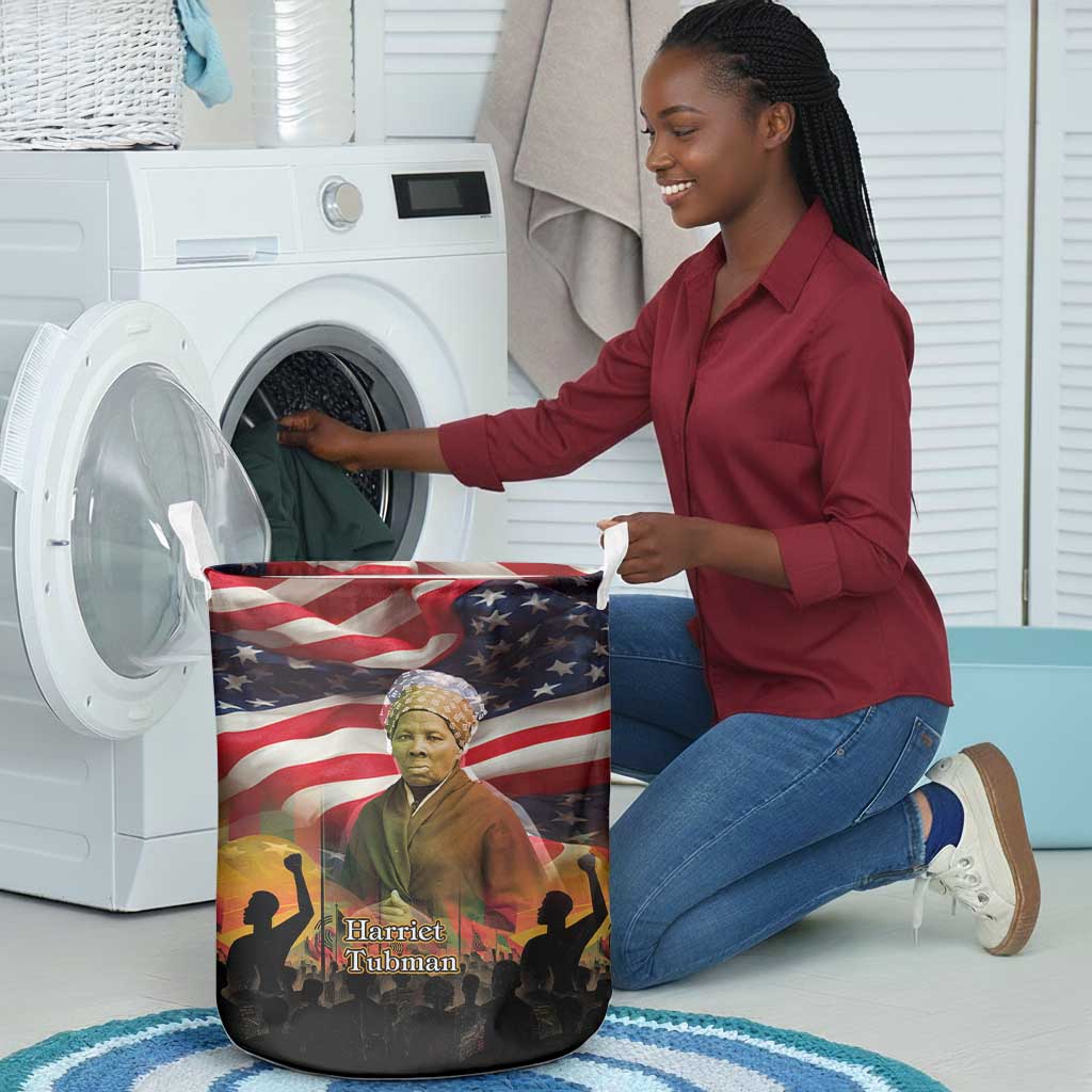 Harriet Tubman Laundry Basket American Flag Background Underground Railroad Quote Powerful Civil Rights - African Pride