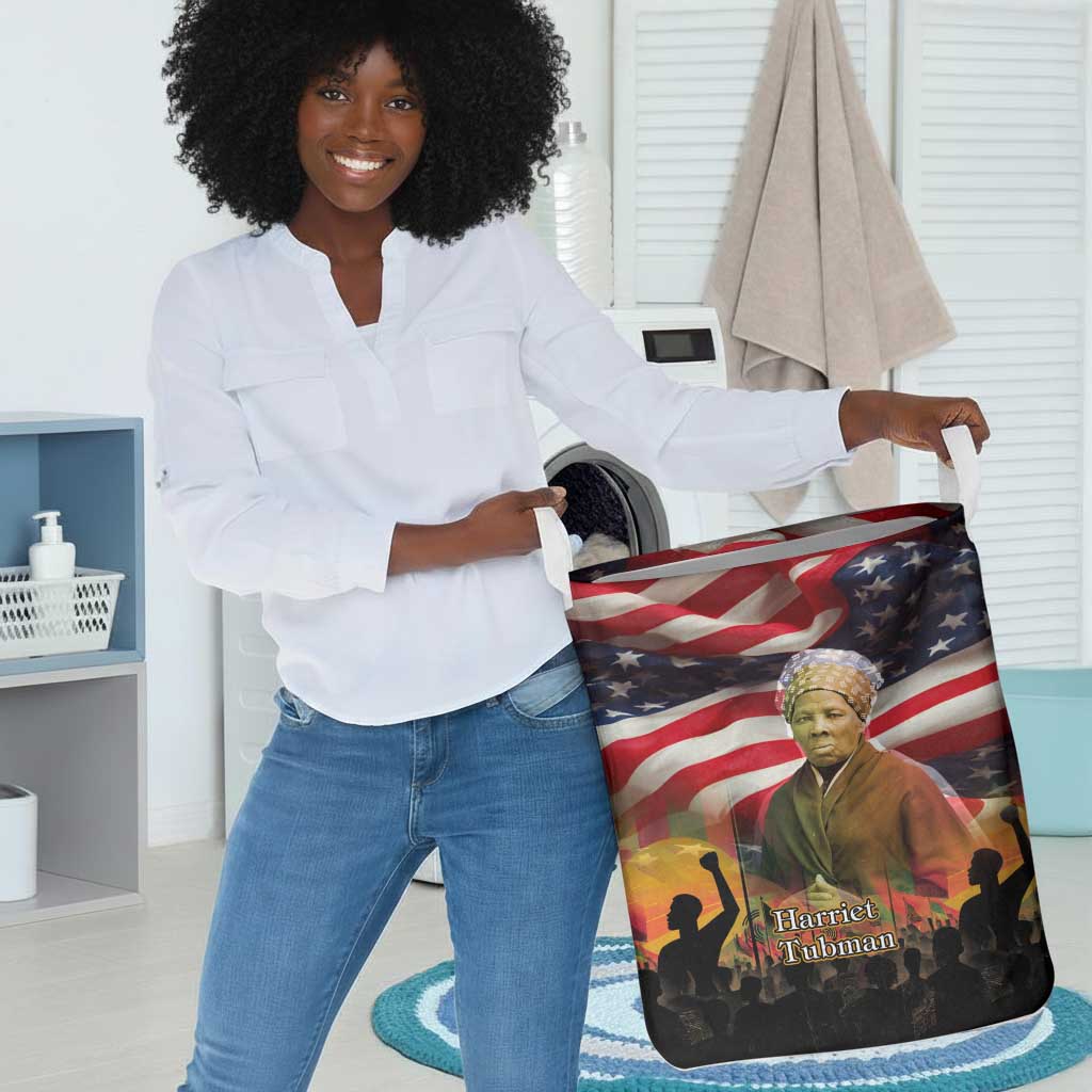 Harriet Tubman Laundry Basket American Flag Background Underground Railroad Quote Powerful Civil Rights - African Pride