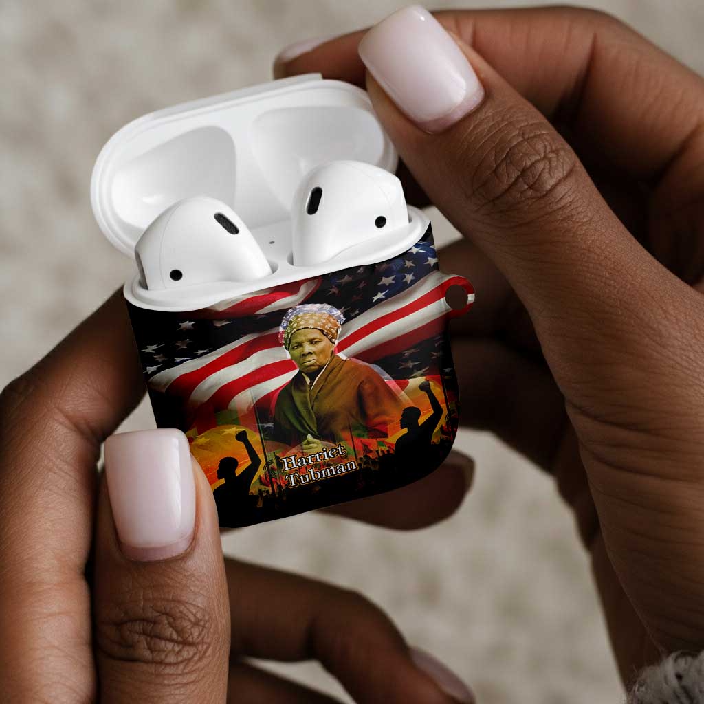 Harriet Tubman AirPods Case American Flag Background Underground Railroad Quote Powerful Civil Rights - African Pride