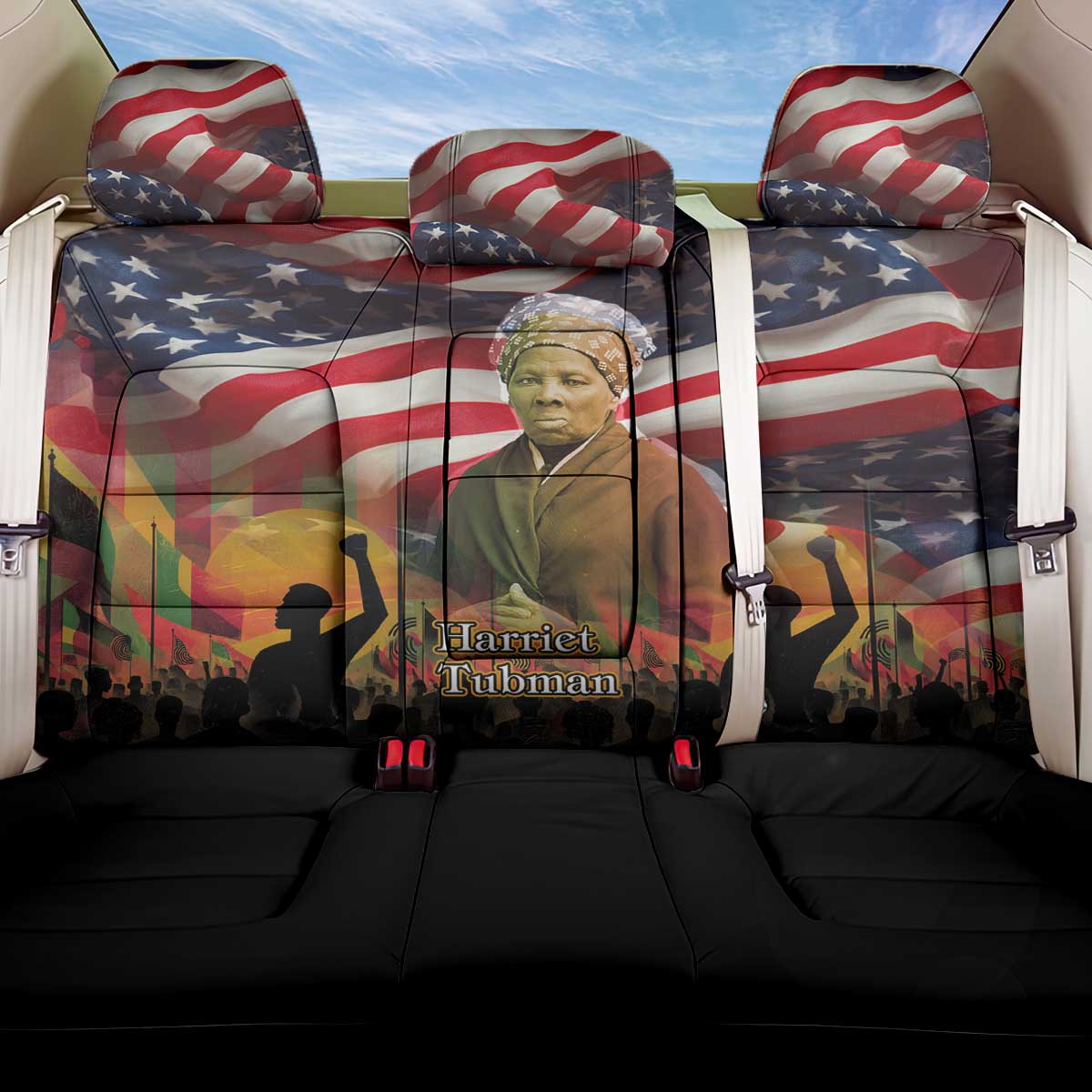 Harriet Tubman Back Car Seat Cover American Flag Background Underground Railroad Quote Powerful Civil Rights - African Pride