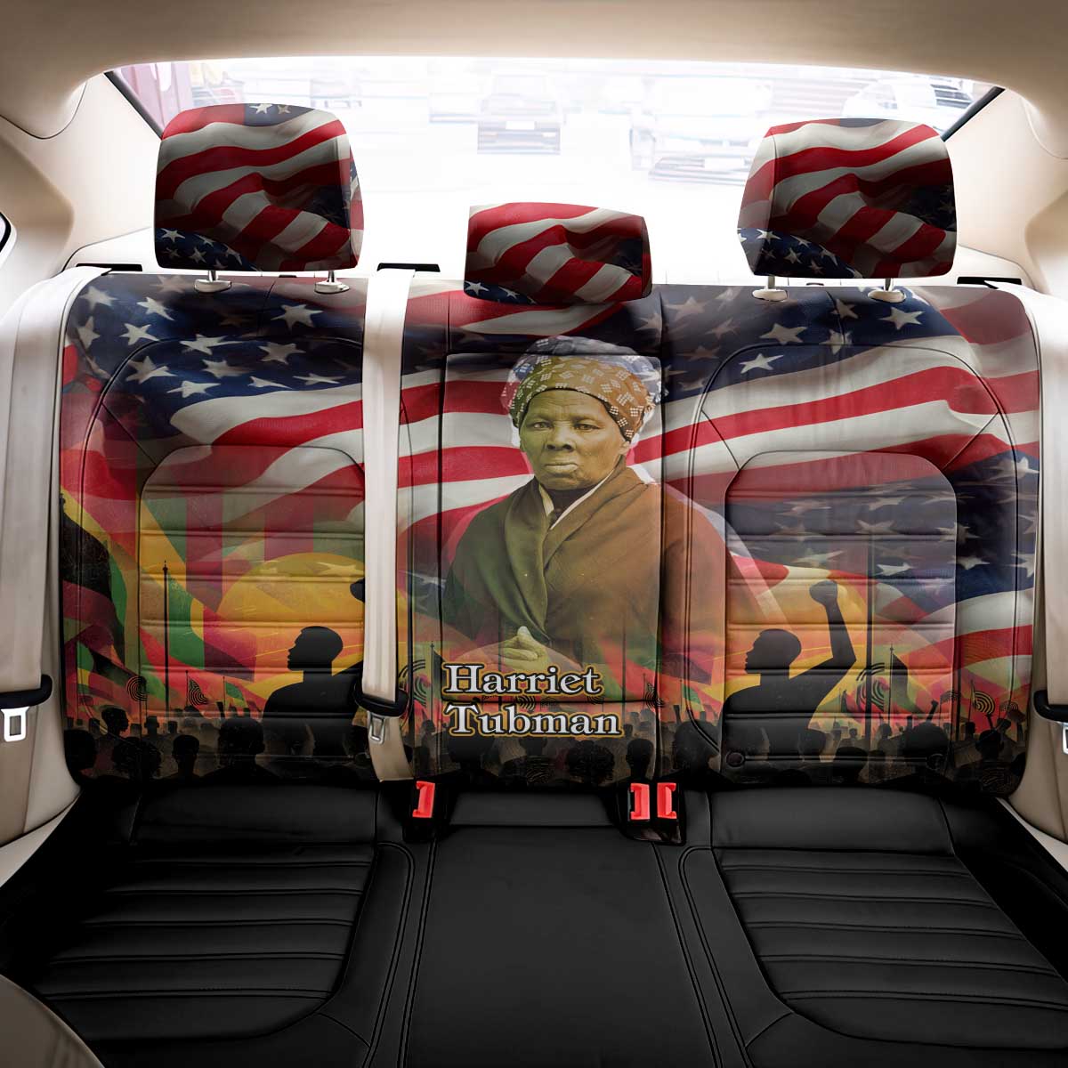 Harriet Tubman Back Car Seat Cover American Flag Background Underground Railroad Quote Powerful Civil Rights - African Pride