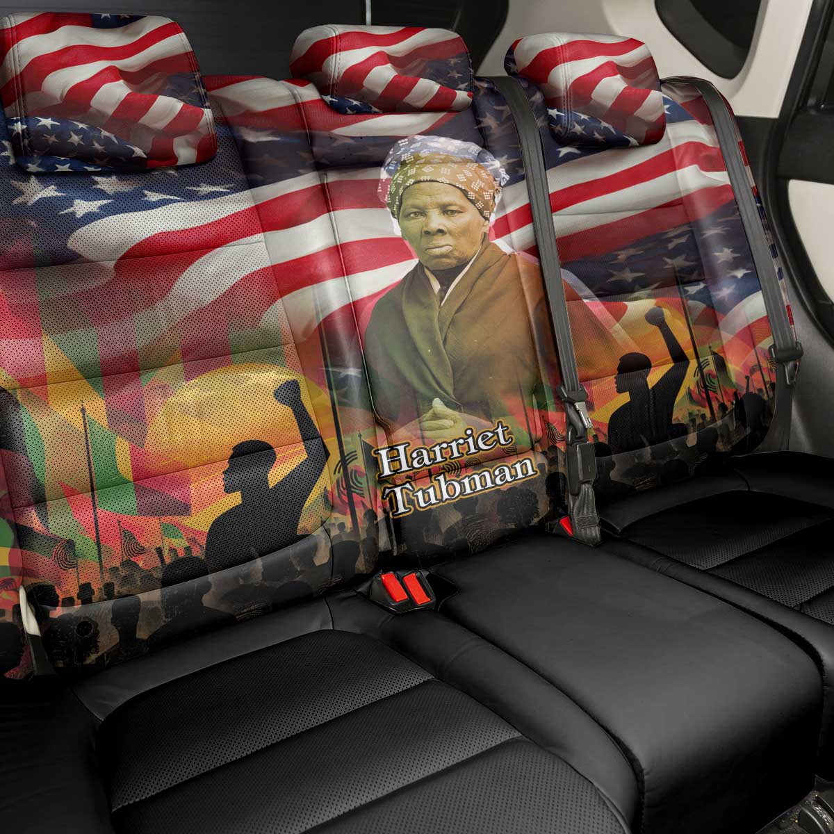 Harriet Tubman Back Car Seat Cover American Flag Background Underground Railroad Quote Powerful Civil Rights - African Pride