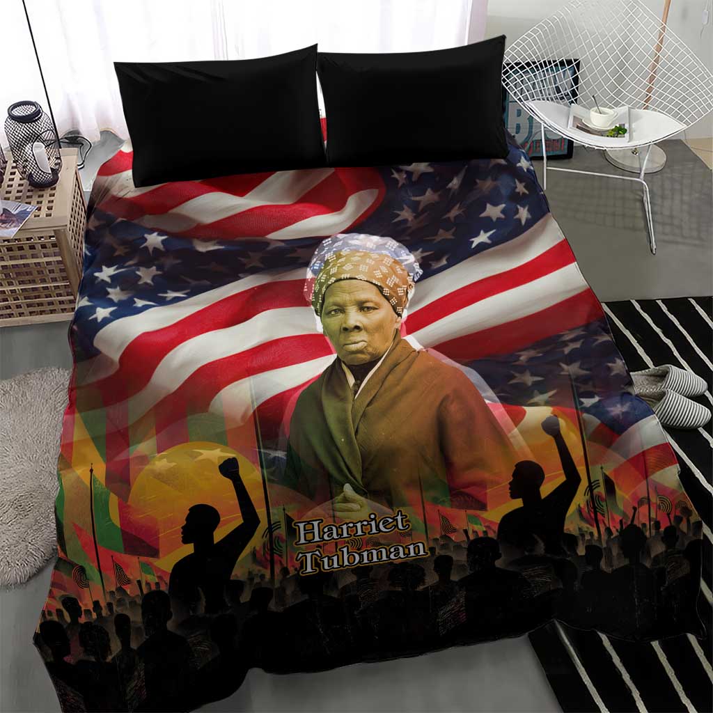 Harriet Tubman Bedding Set American Flag Background Underground Railroad Quote Powerful Civil Rights - African Pride