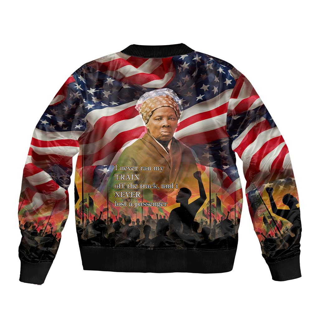 Harriet Tubman Bomber Jacket American Flag Background Underground Railroad Quote Powerful Civil Rights - African Pride