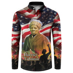 Harriet Tubman Button Sweatshirt American Flag Background Underground Railroad Quote Powerful Civil Rights