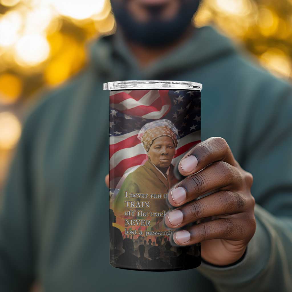 Harriet Tubman 4 in 1 Can Cooler Tumbler American Flag Background Underground Railroad Quote Powerful Civil Rights - African Pride