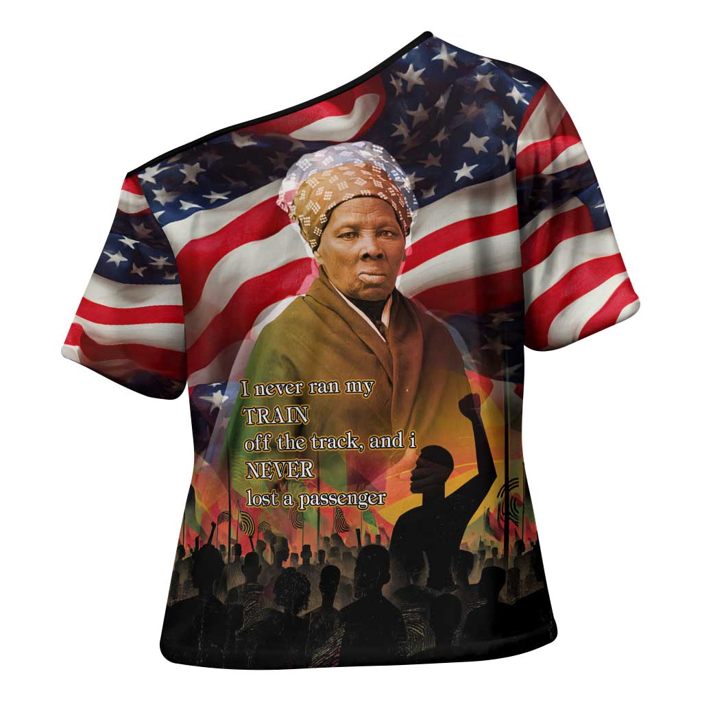Harriet Tubman Cross Shoulder Shirt American Flag Background Underground Railroad Quote Powerful Civil Rights - African Pride