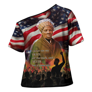 Harriet Tubman Cross Shoulder Shirt American Flag Background Underground Railroad Quote Powerful Civil Rights - African Pride