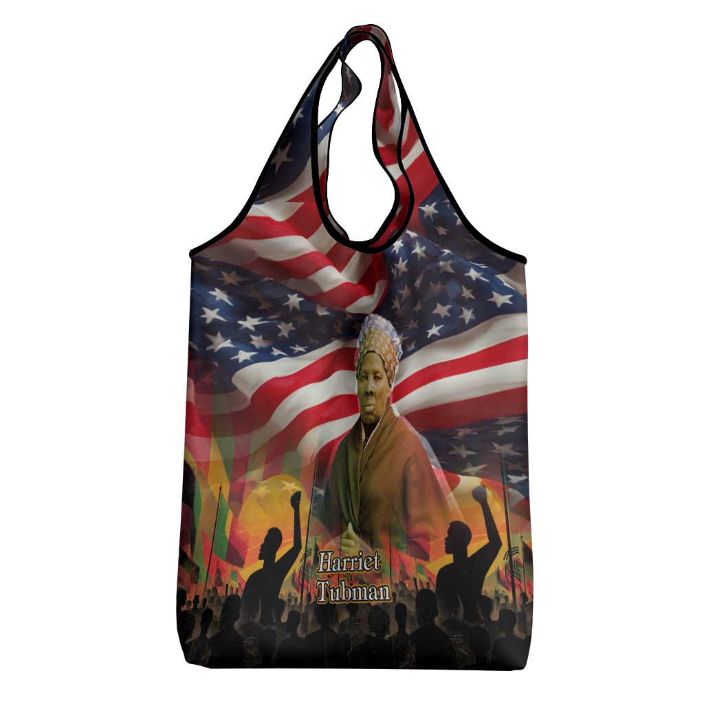 Harriet Tubman Grocery Bag American Flag Background Underground Railroad Quote Powerful Civil Rights - African Pride