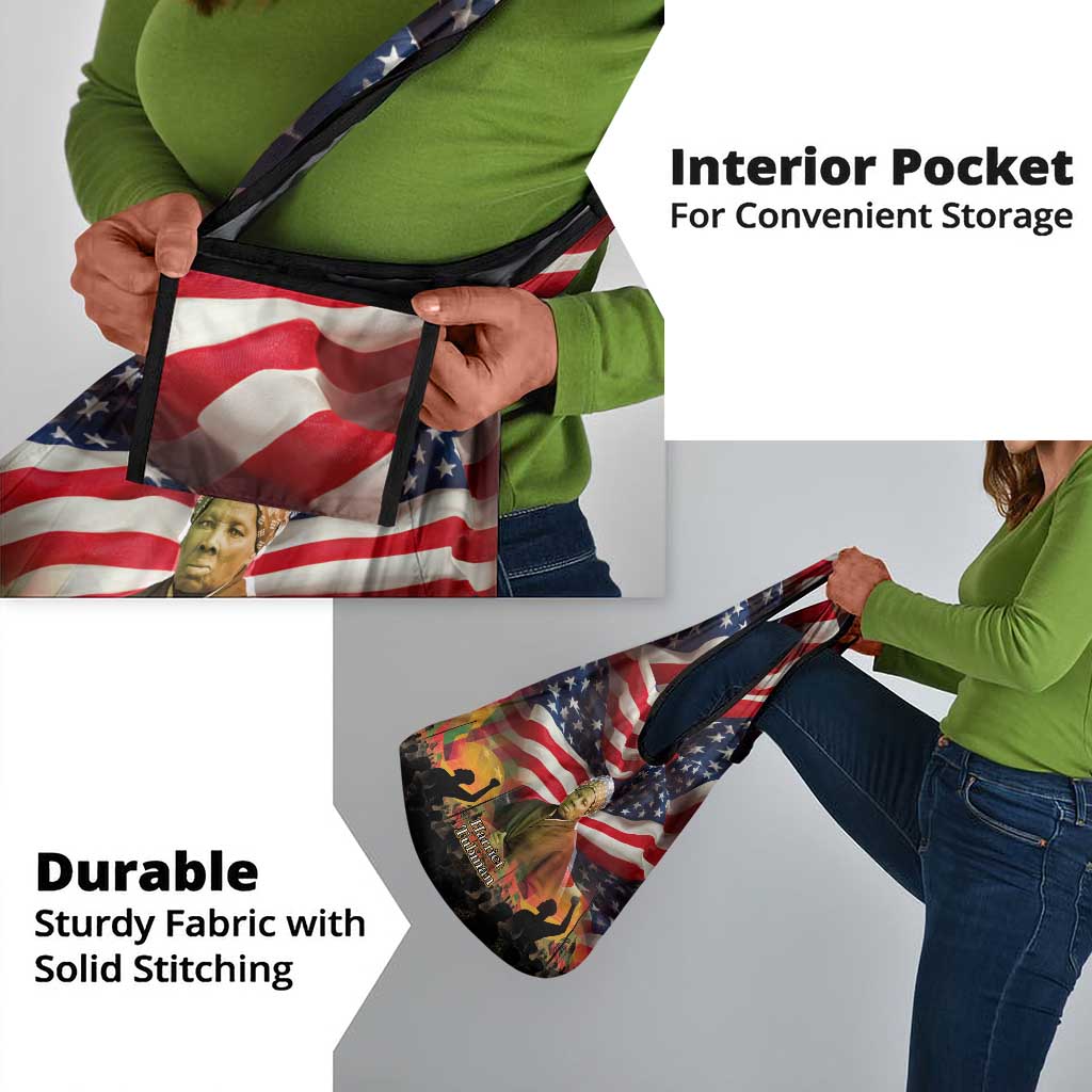 Harriet Tubman Grocery Bag American Flag Background Underground Railroad Quote Powerful Civil Rights - African Pride