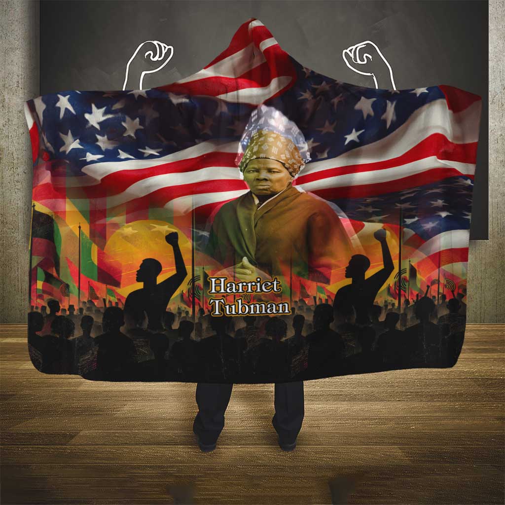 Harriet Tubman Hooded Blanket American Flag Background Underground Railroad Quote Powerful Civil Rights - African Pride
