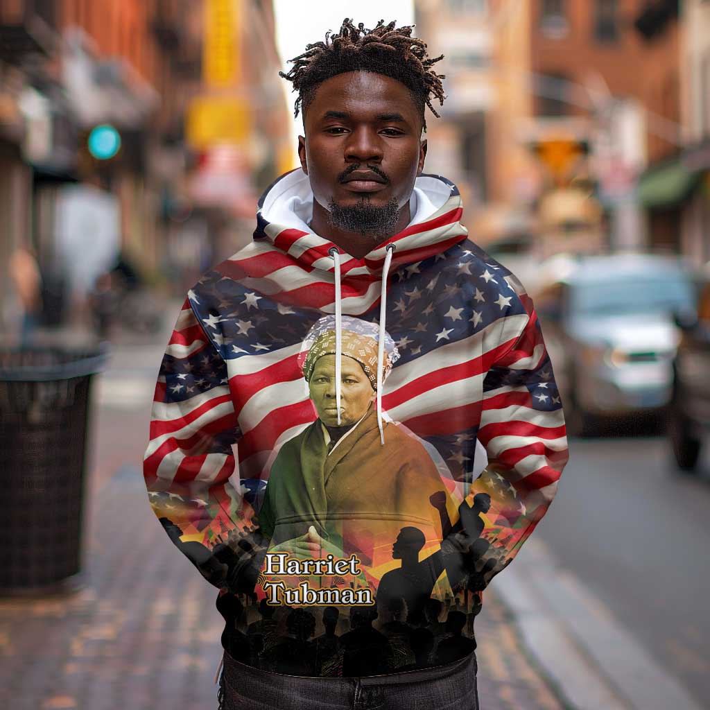 Harriet Tubman Hoodie American Flag Background Underground Railroad Quote Powerful Civil Rights - African Pride