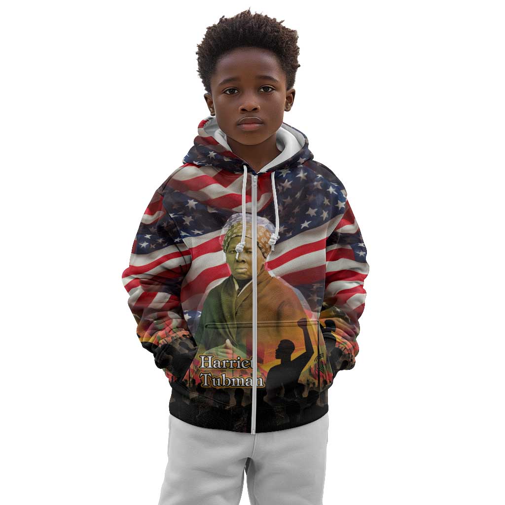 Harriet Tubman Kid Hoodie American Flag Background Underground Railroad Quote Powerful Civil Rights - African Pride