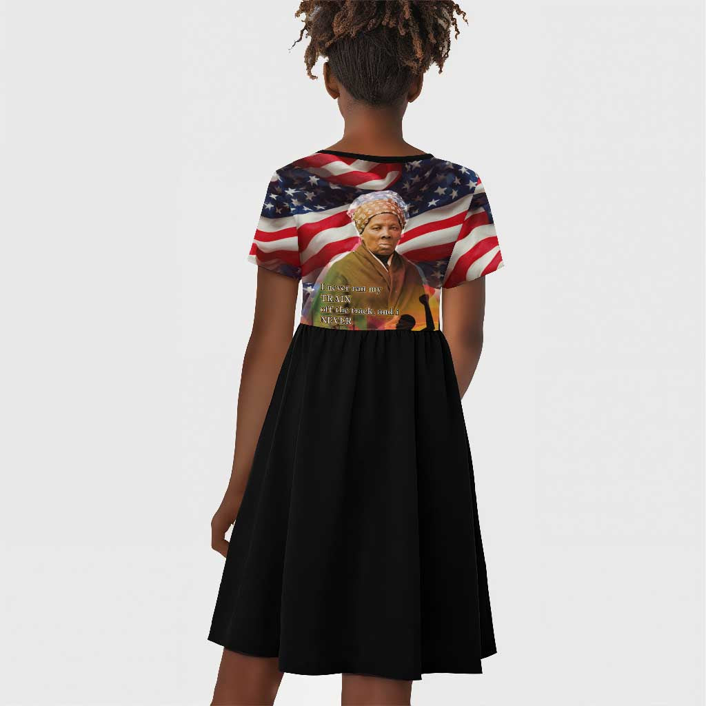 Harriet Tubman Kid Short Sleeve Dress American Flag Background Underground Railroad Quote Powerful Civil Rights TS04