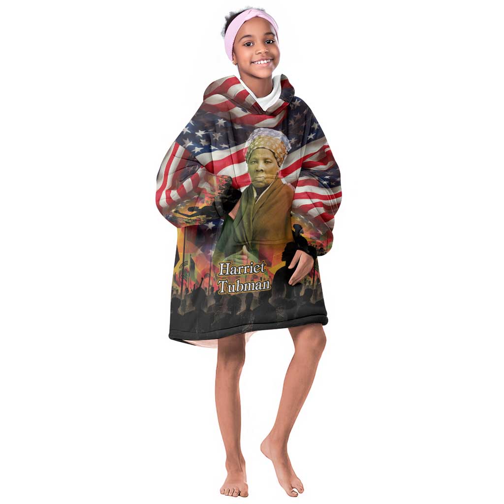 Harriet Tubman Kid Wearable Blanket Hoodie American Flag Background Underground Railroad Quote Powerful Civil Rights - African Pride