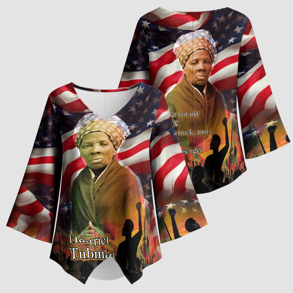 Harriet Tubman Kimono Sleeve Blouse American Flag Background Underground Railroad Quote Powerful Civil Rights - African Pride