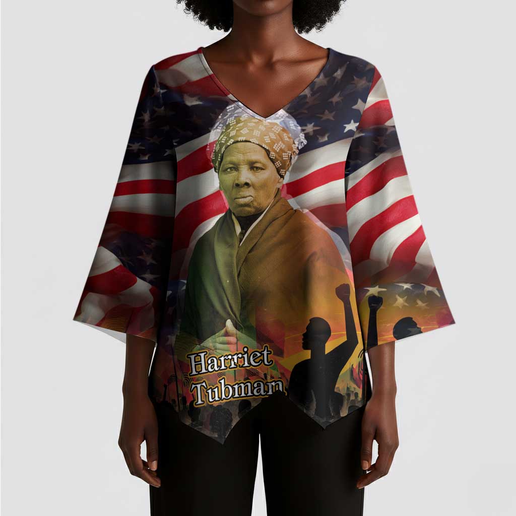 Harriet Tubman Kimono Sleeve Blouse American Flag Background Underground Railroad Quote Powerful Civil Rights - African Pride