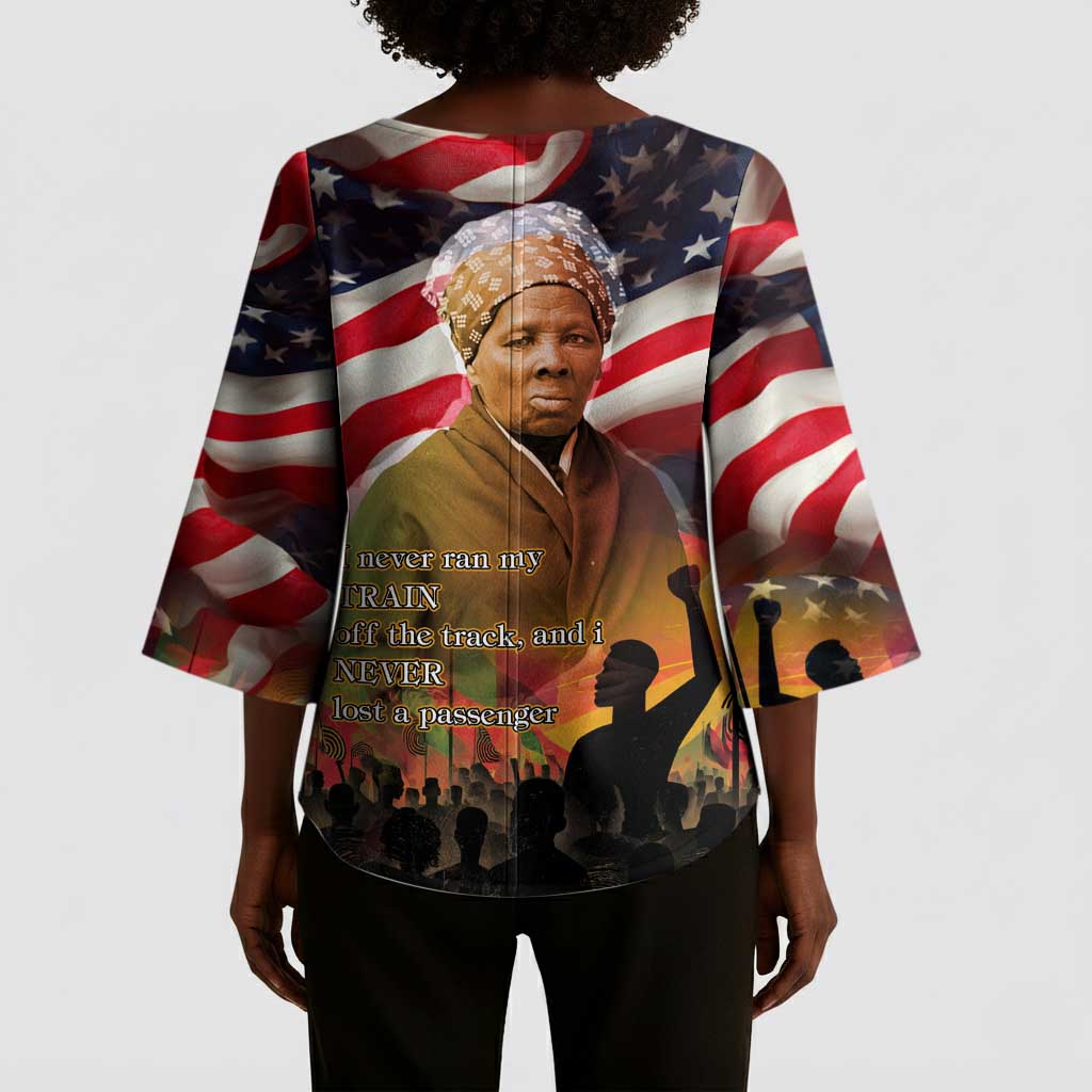 Harriet Tubman Kimono Sleeve Blouse American Flag Background Underground Railroad Quote Powerful Civil Rights - African Pride