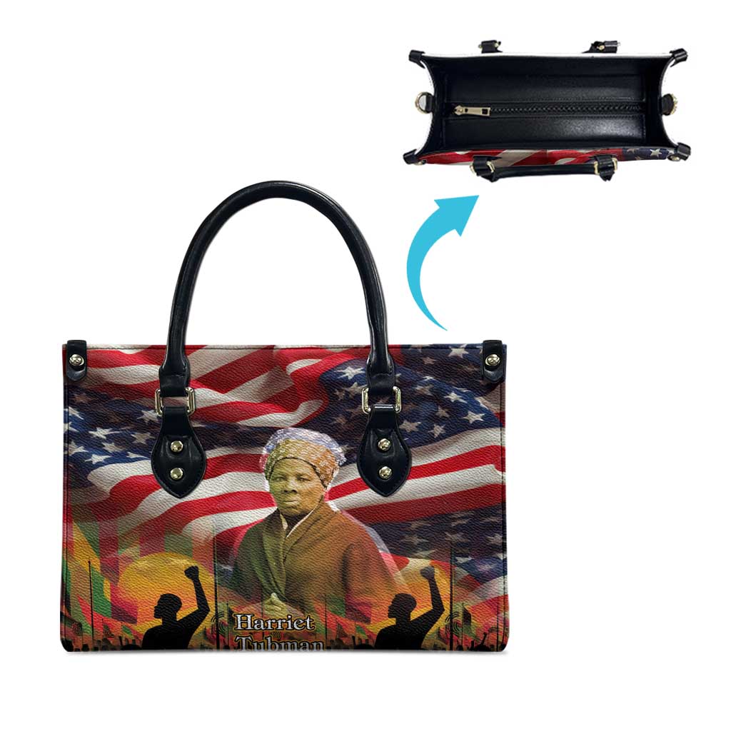 Harriet Tubman Leather Bag American Flag Background Underground Railroad Quote Powerful Civil Rights - African Pride