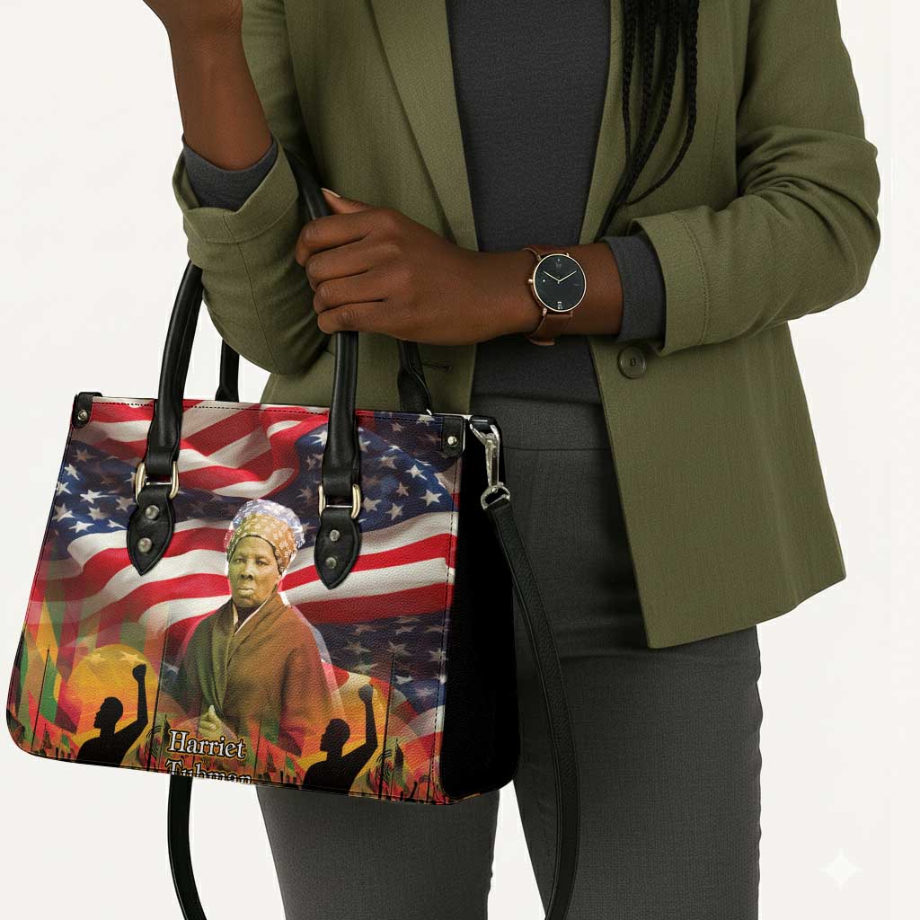 Harriet Tubman Leather Bag American Flag Background Underground Railroad Quote Powerful Civil Rights - African Pride