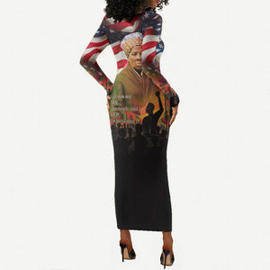 Harriet Tubman Long Sleeve Bodycon Dress American Flag Background Underground Railroad Quote Powerful Civil Rights - African Pride