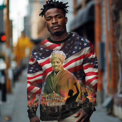 Harriet Tubman Long Sleeve Shirt American Flag Background Underground Railroad Quote Powerful Civil Rights - African Pride