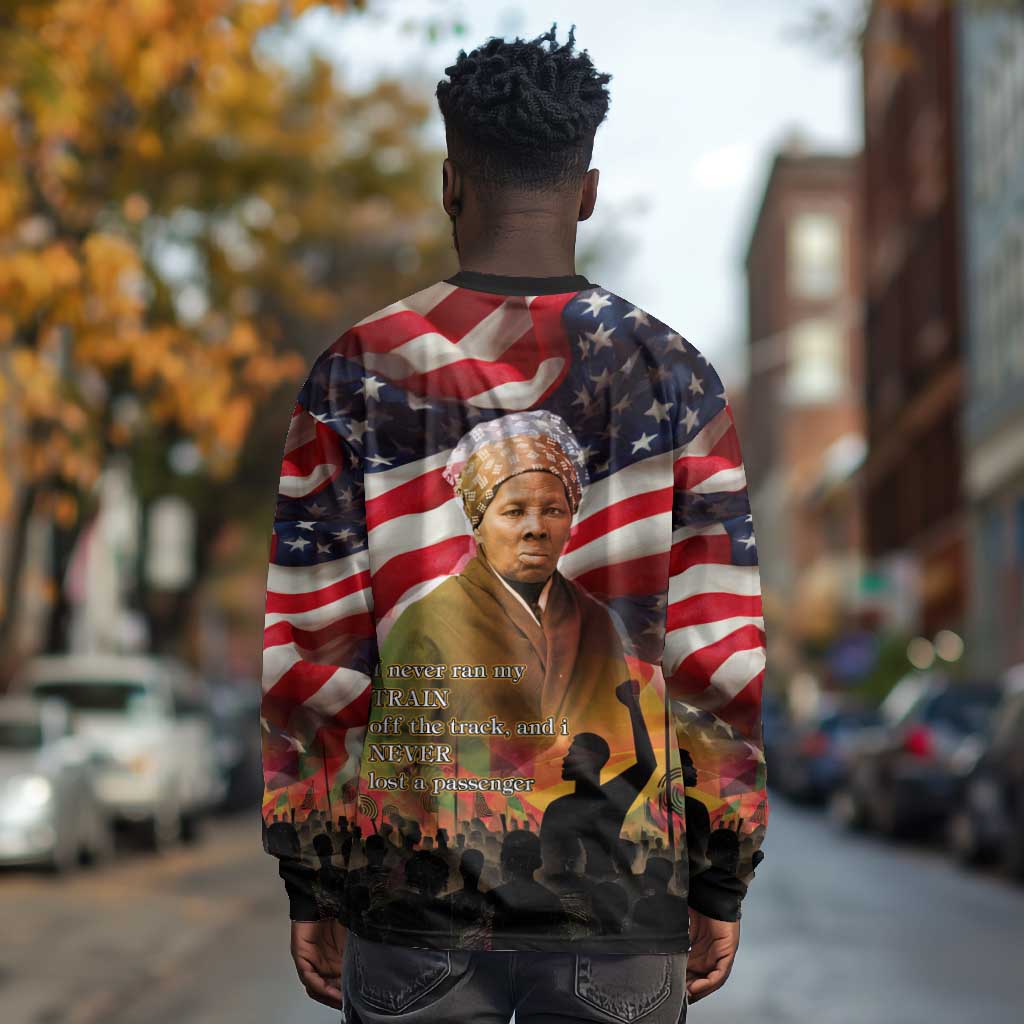 Harriet Tubman Long Sleeve Shirt American Flag Background Underground Railroad Quote Powerful Civil Rights - African Pride