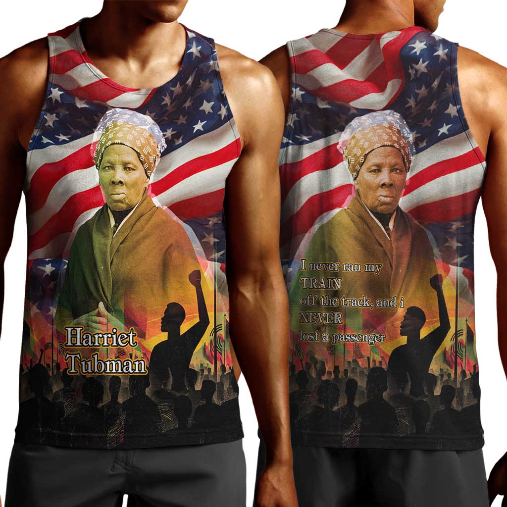Harriet Tubman Men Tank Top American Flag Background Underground Railroad Quote Powerful Civil Rights - African Pride