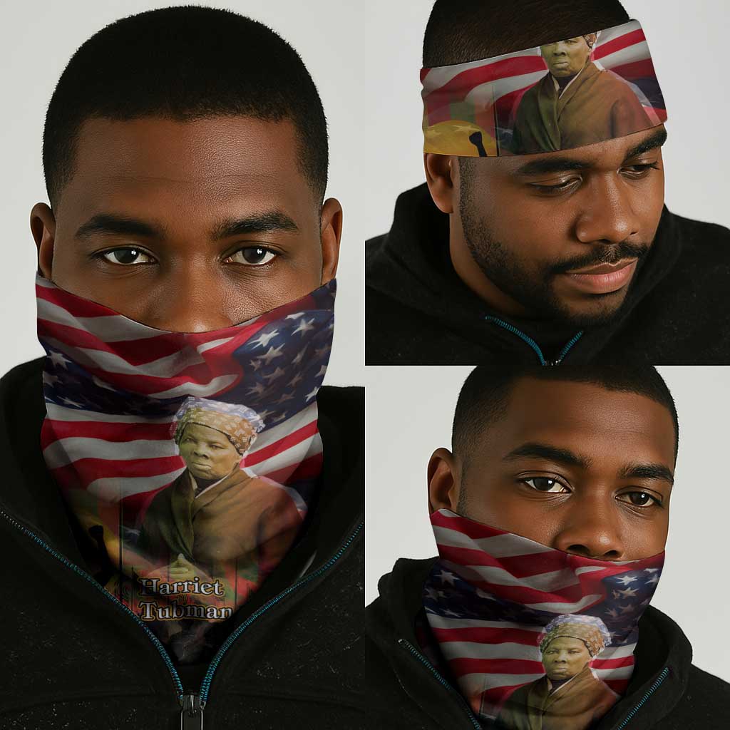 Harriet Tubman Neck Gaiter American Flag Background Underground Railroad Quote Powerful Civil Rights - African Pride