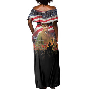 Harriet Tubman Off Shoulder Maxi Dress American Flag Background Underground Railroad Quote Powerful Civil Rights - African Pride