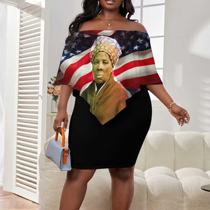Harriet Tubman Off Shoulder Short Dress American Flag Background Underground Railroad Quote Powerful Civil Rights - African Pride