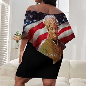 Harriet Tubman Off Shoulder Short Dress American Flag Background Underground Railroad Quote Powerful Civil Rights - African Pride