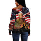 Harriet Tubman Off Shoulder Sweater American Flag Background Underground Railroad Quote Powerful Civil Rights - African Pride