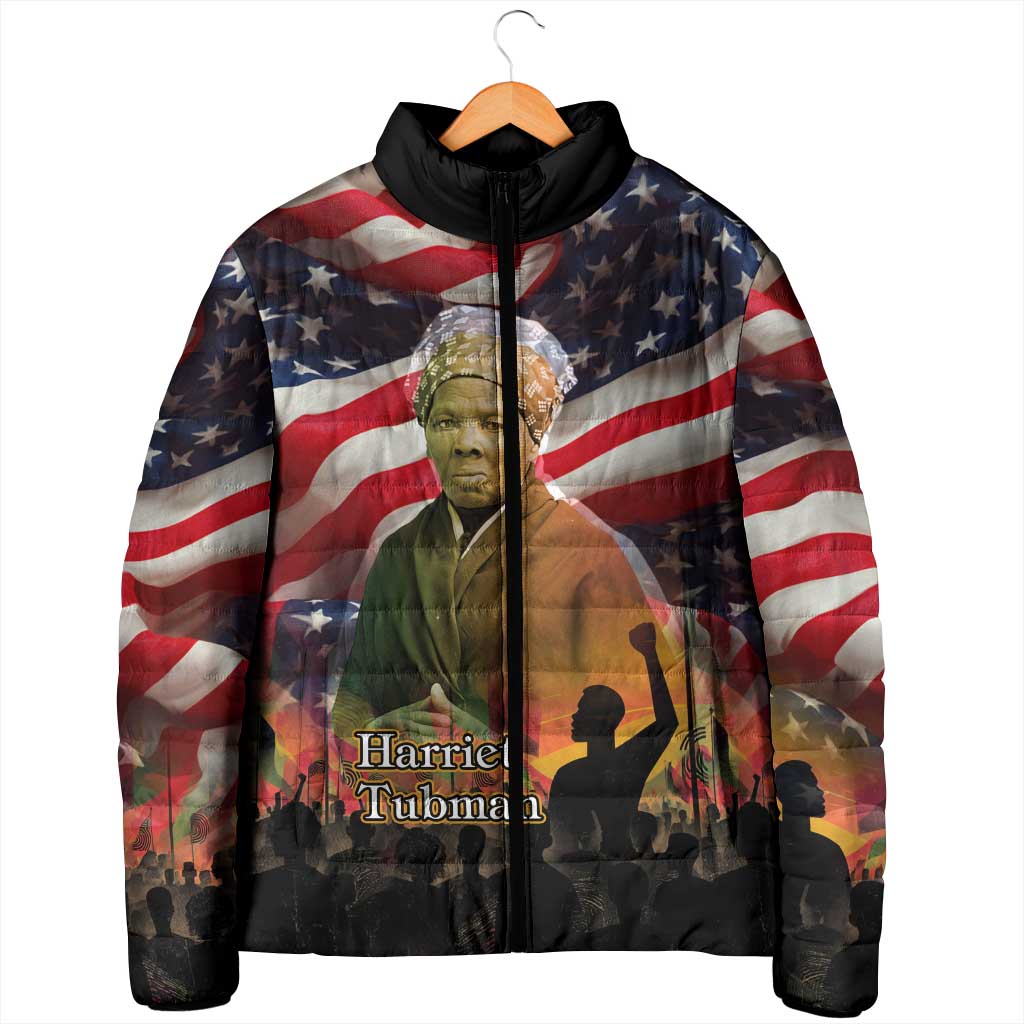 Harriet Tubman Padded Jacket American Flag Background Underground Railroad Quote Powerful Civil Rights - African Pride
