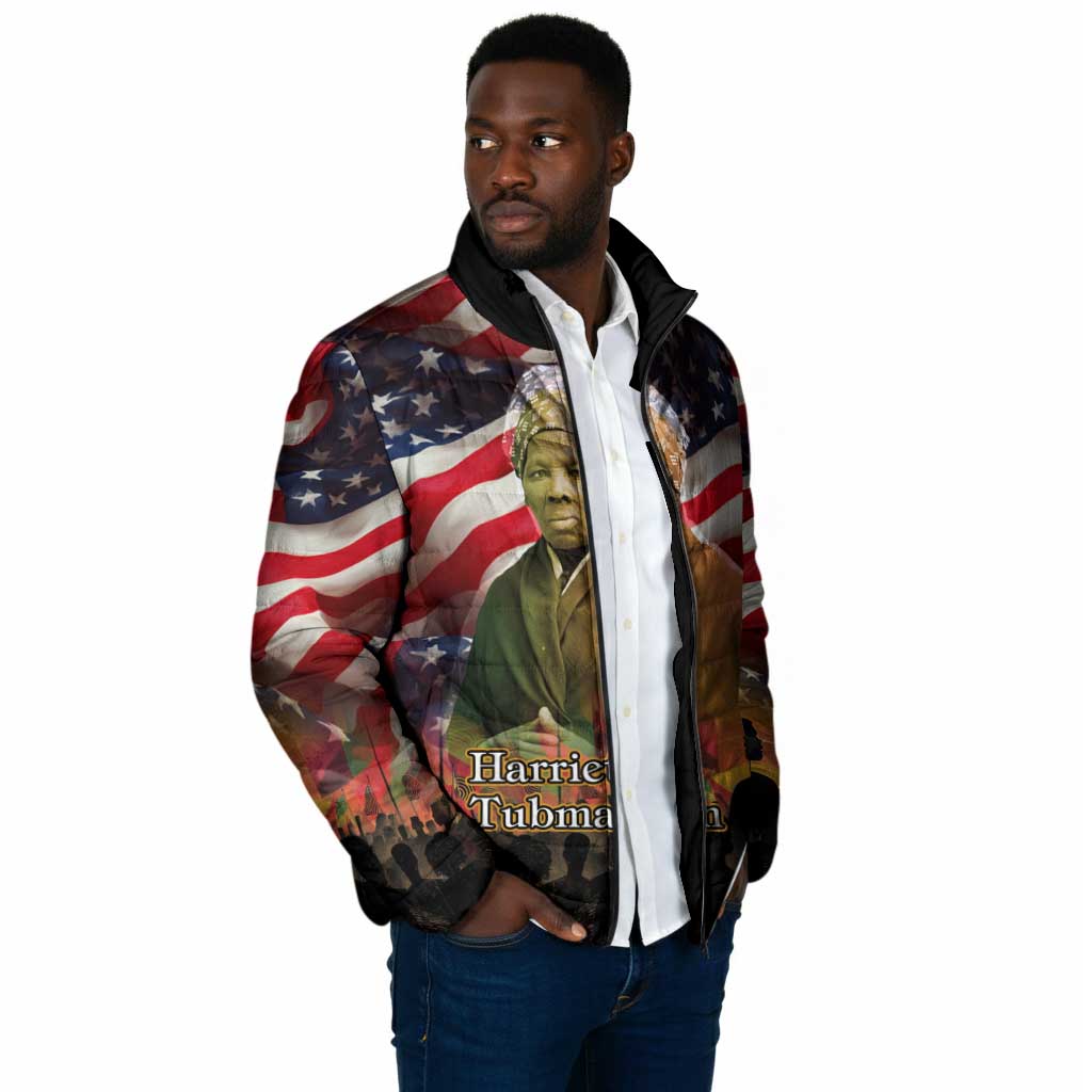 Harriet Tubman Padded Jacket American Flag Background Underground Railroad Quote Powerful Civil Rights - African Pride